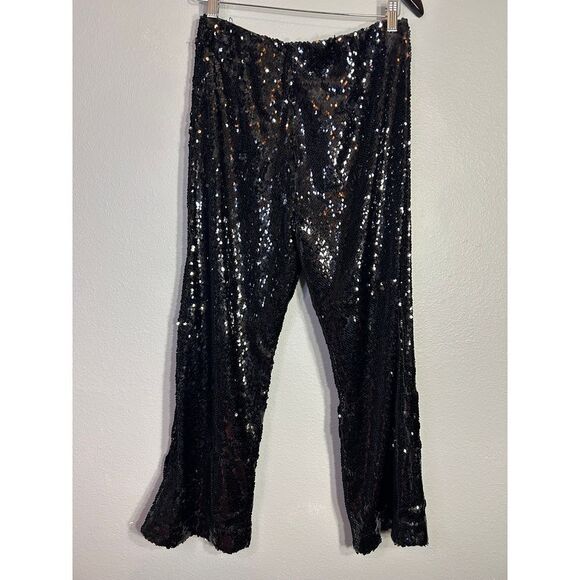 House of Harlow Black Sequin Bell Bottom Pants Party Disco Flare Trousers NWOT - Picture 3 of 6